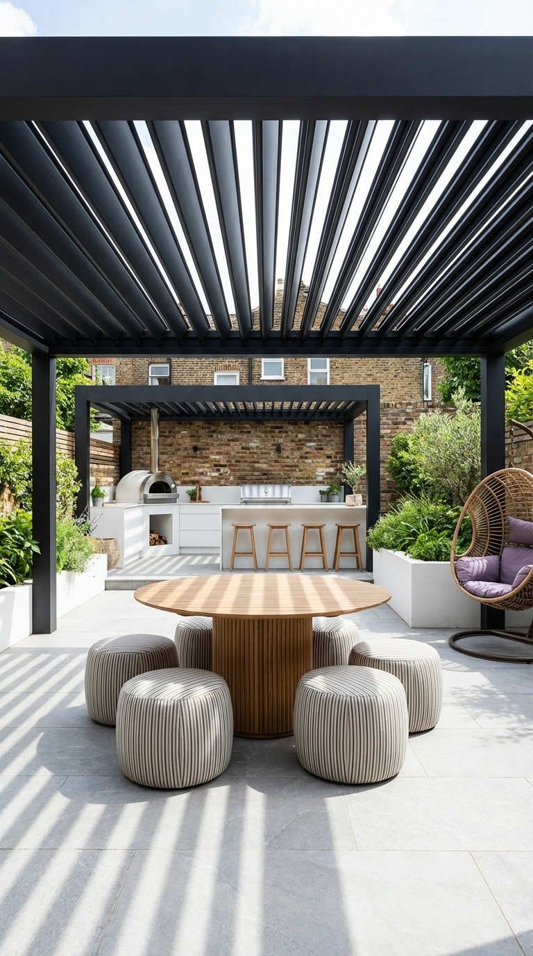 pergola noire table ronde cuisine