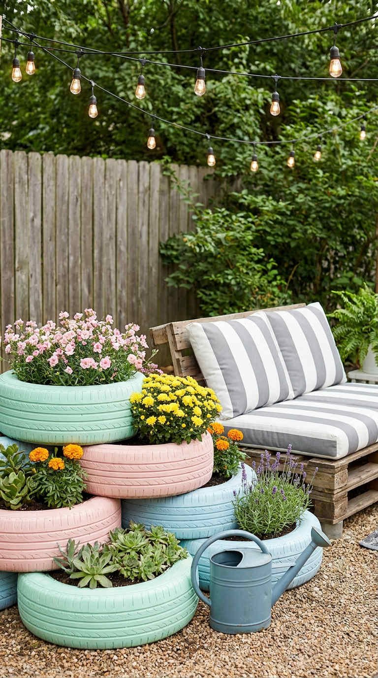 pneus pastel jardinieres terrasse