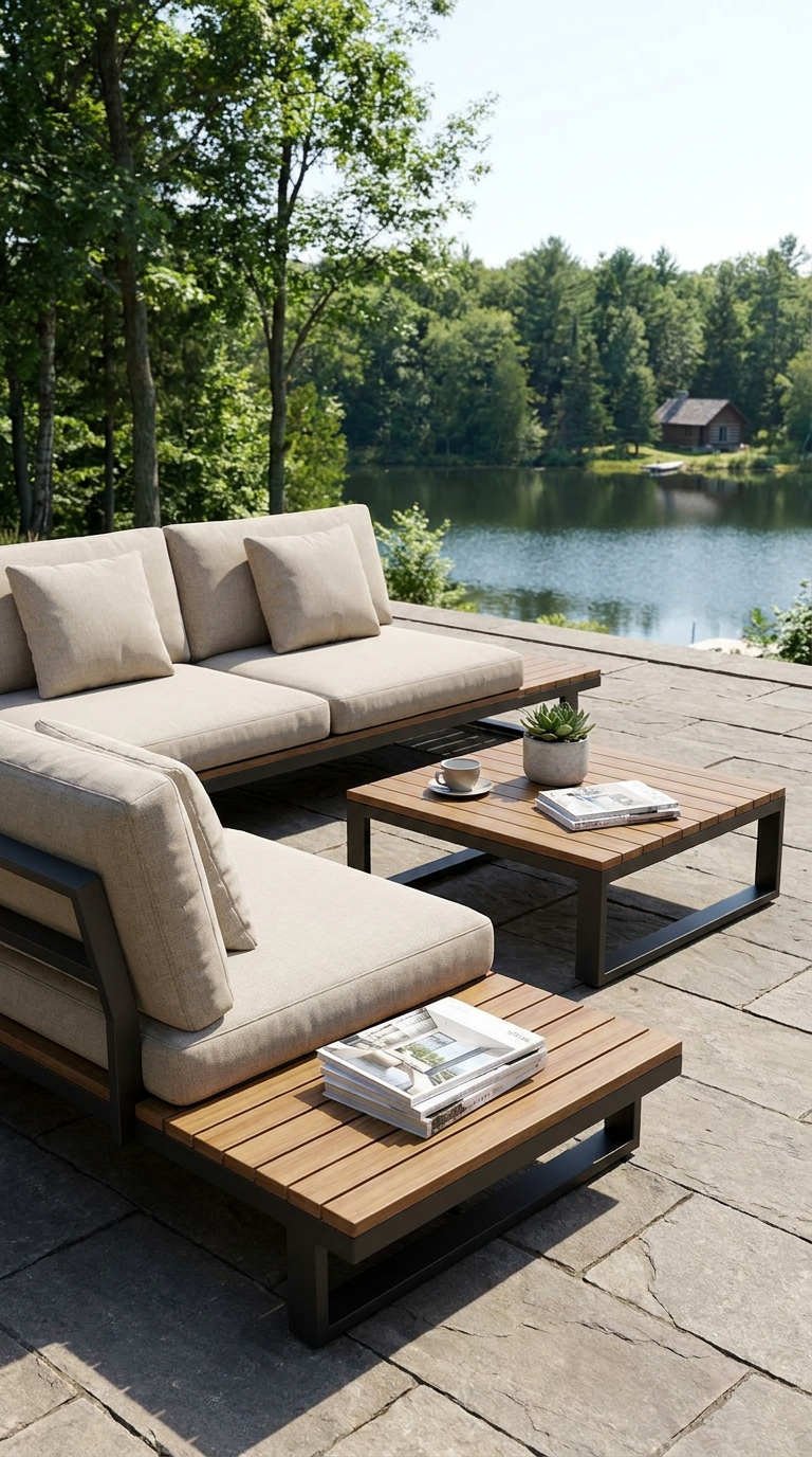 terrasse lac canape bas bois