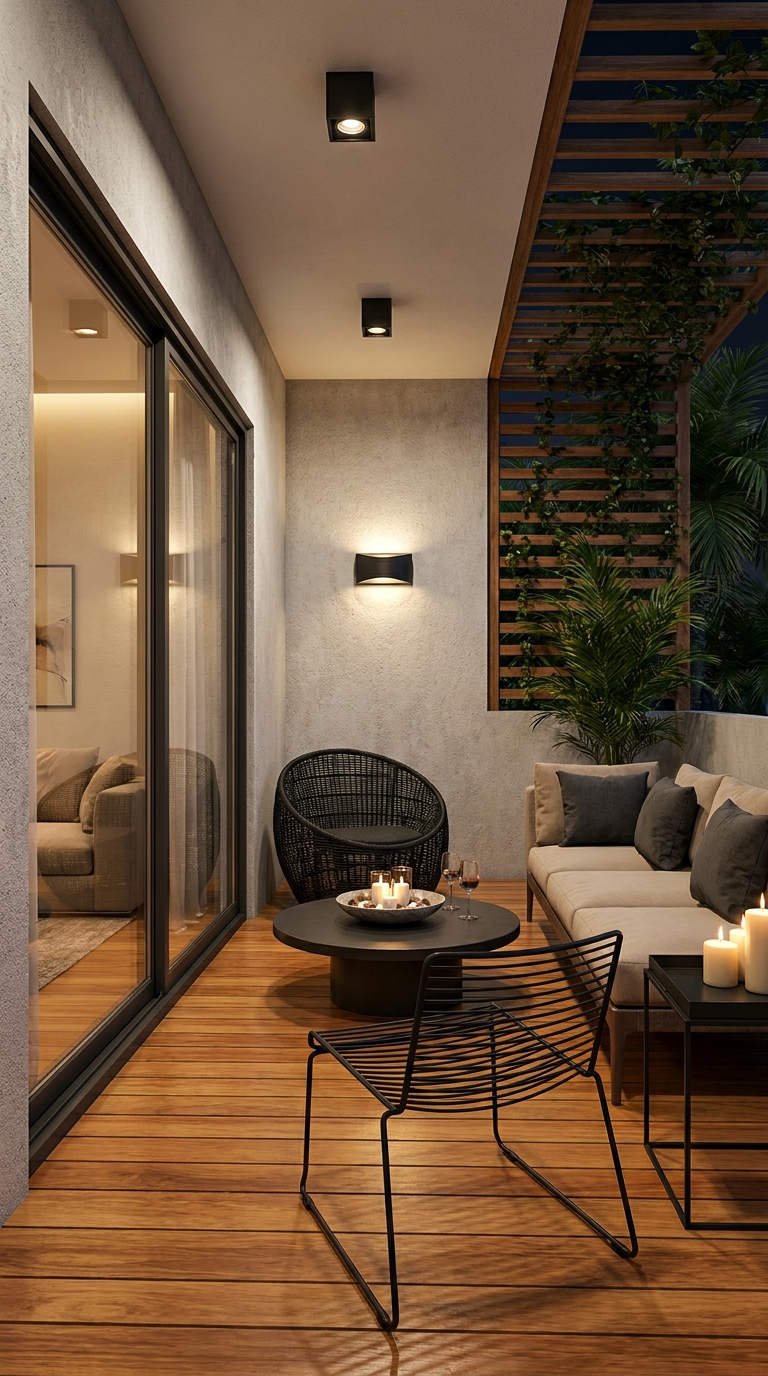 balcon moderne noir bois bougies