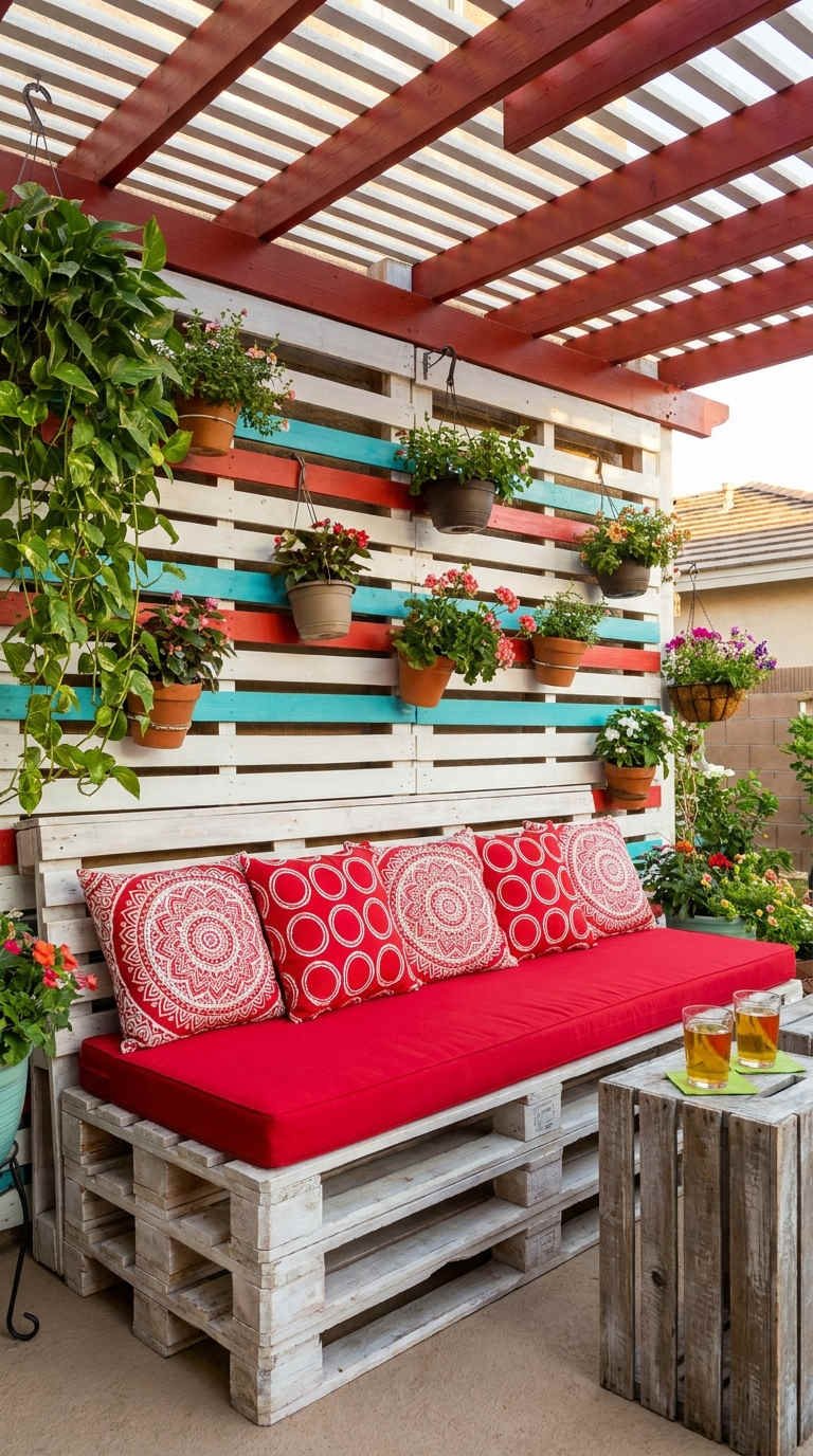 banquette palette mur plantes