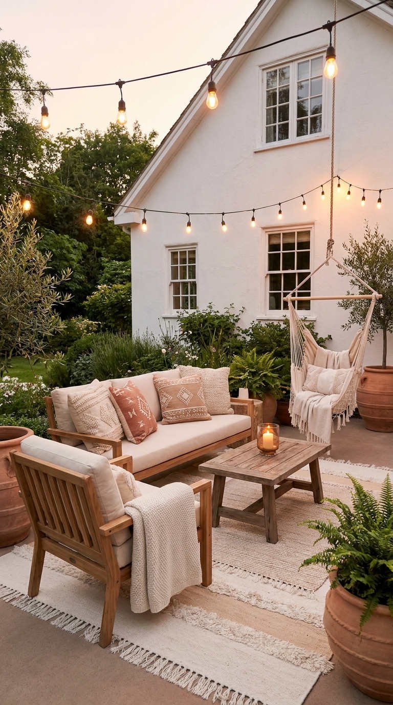 cour blanche bois macrame apaisante