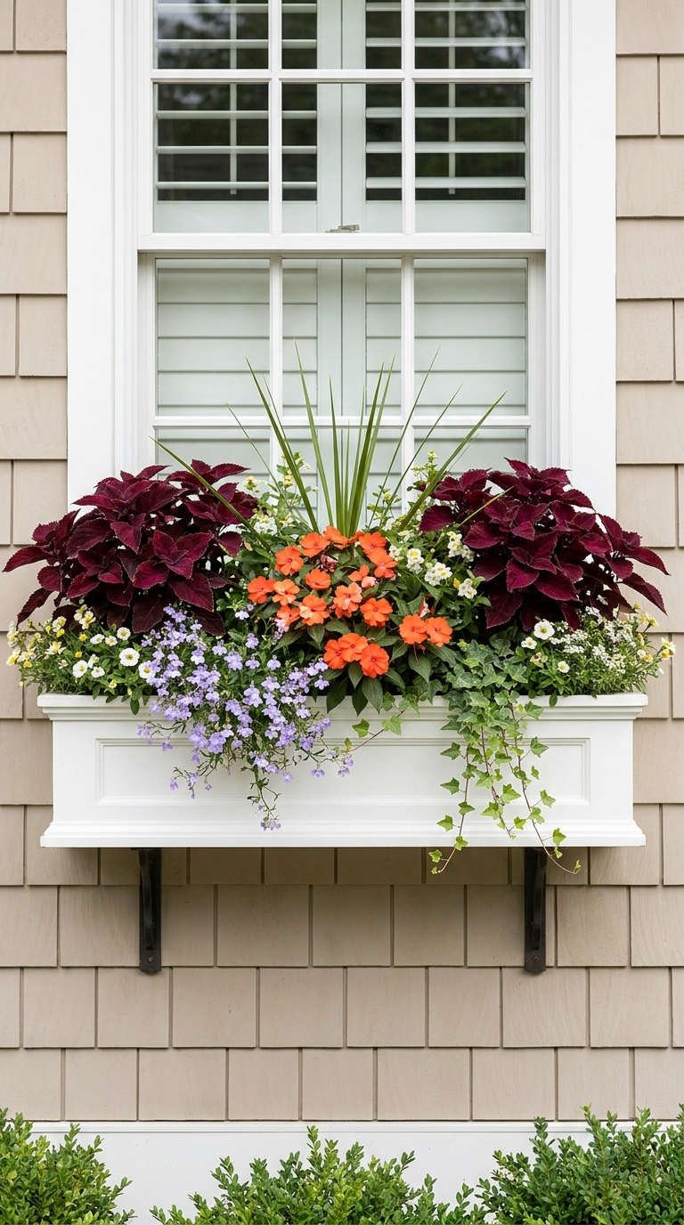 jardiniere blanche coleus lierre