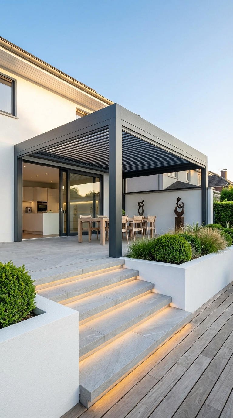 pergola anthracite terrasse pierre moderne