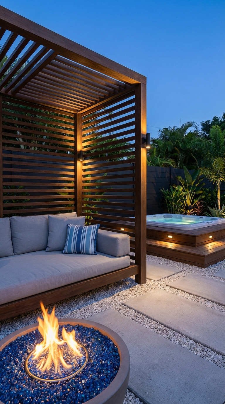 pergola bois brasero bleu jacuzzi