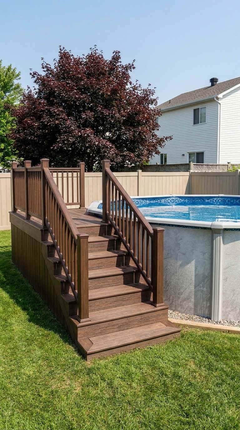 piscine escalier bois brun