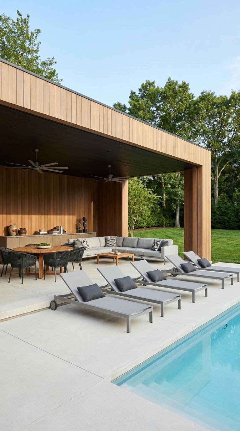 pool house bois piscine design