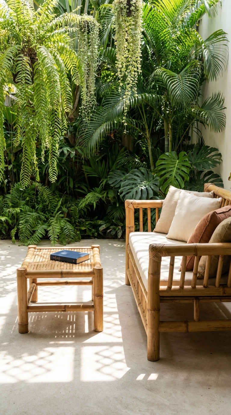 salon jardin bambou tropical