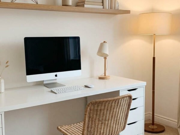 bureau minimaliste bois cannage