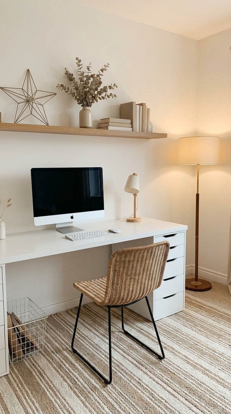 bureau minimaliste bois cannage