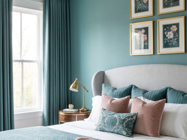 chambre bleu canard rose poudre