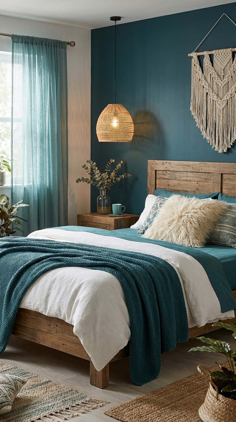 chambre bleue boheme macrame