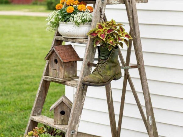 echelle rustique nichoirs fleurs