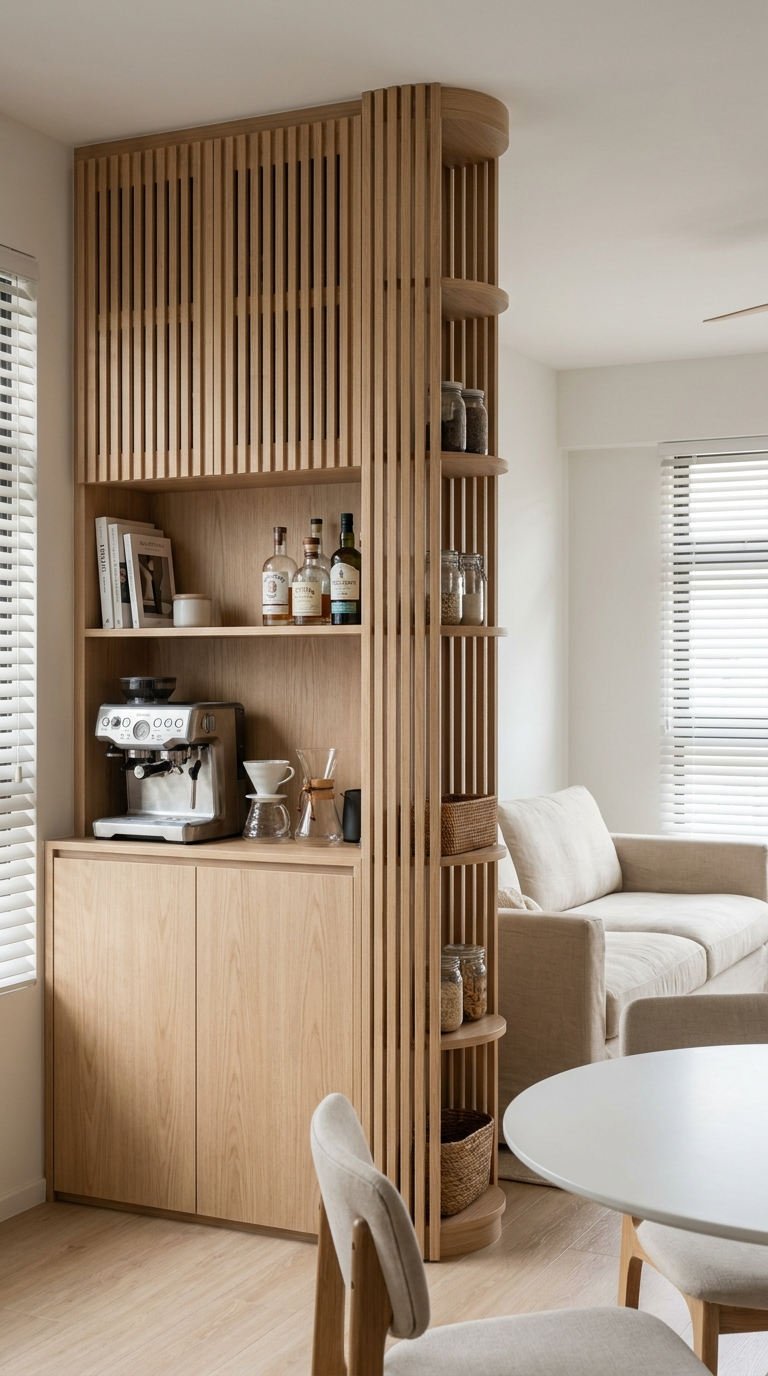 meuble separation cafe tasseaux bois