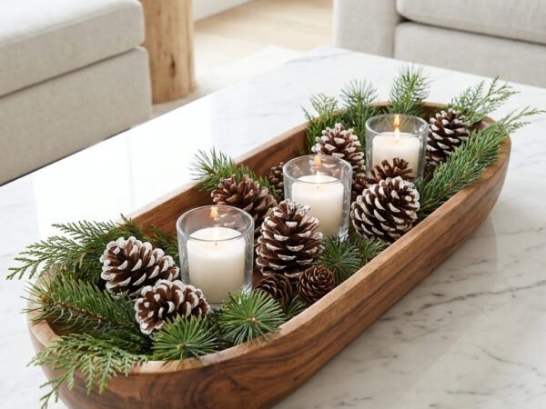 plateau bois sapin bougies pommes pin