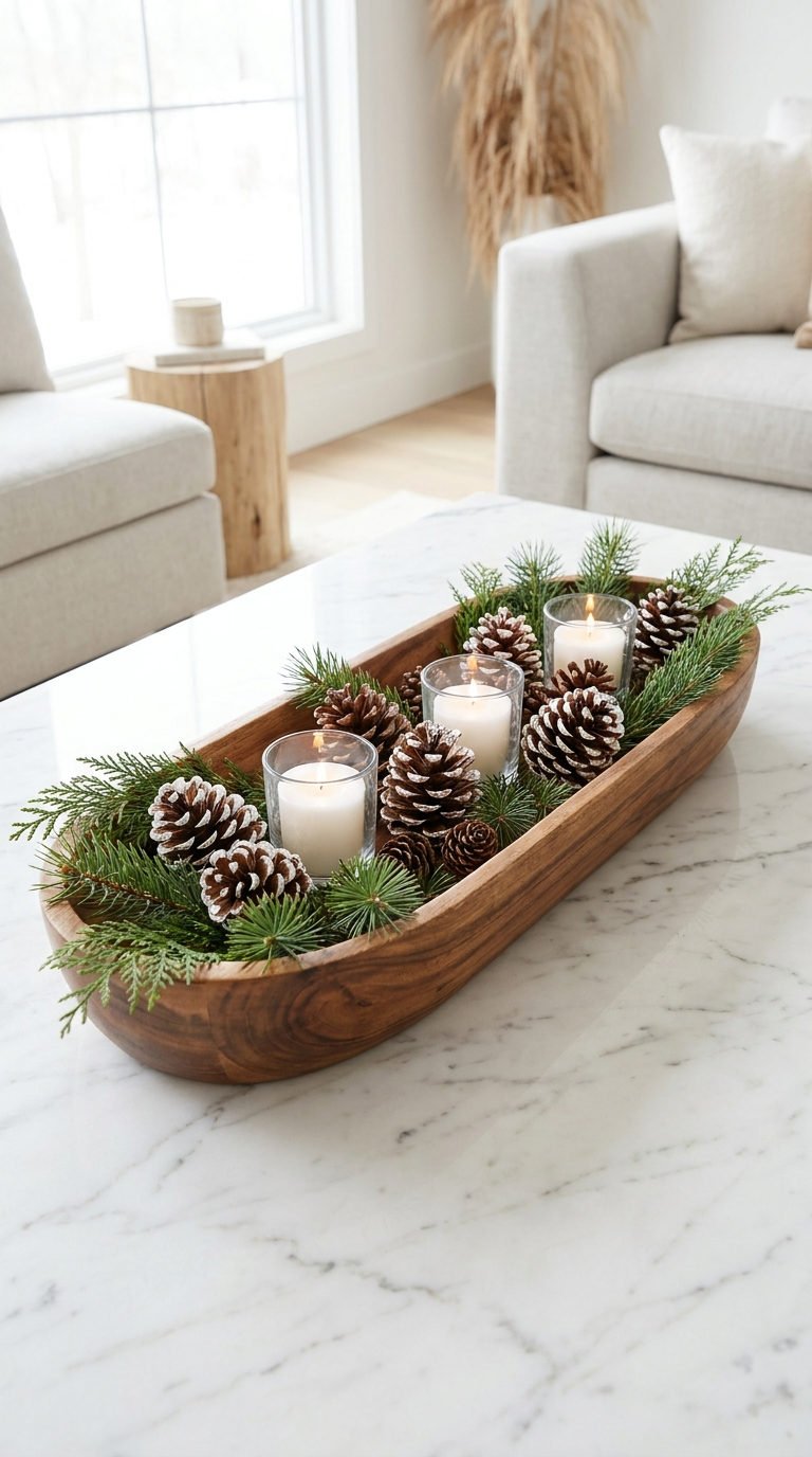 plateau bois sapin bougies pommes pin