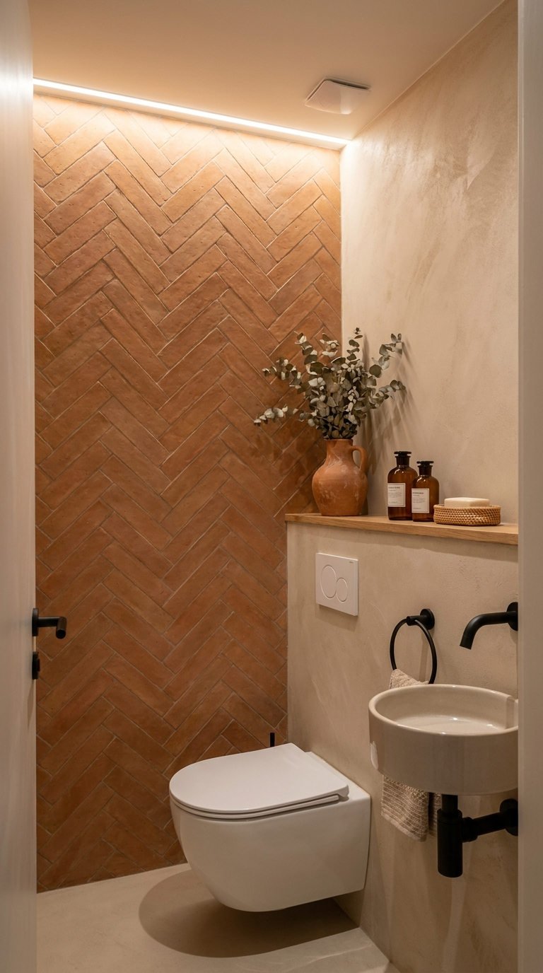 toilettes terracotta chevron tablette bois