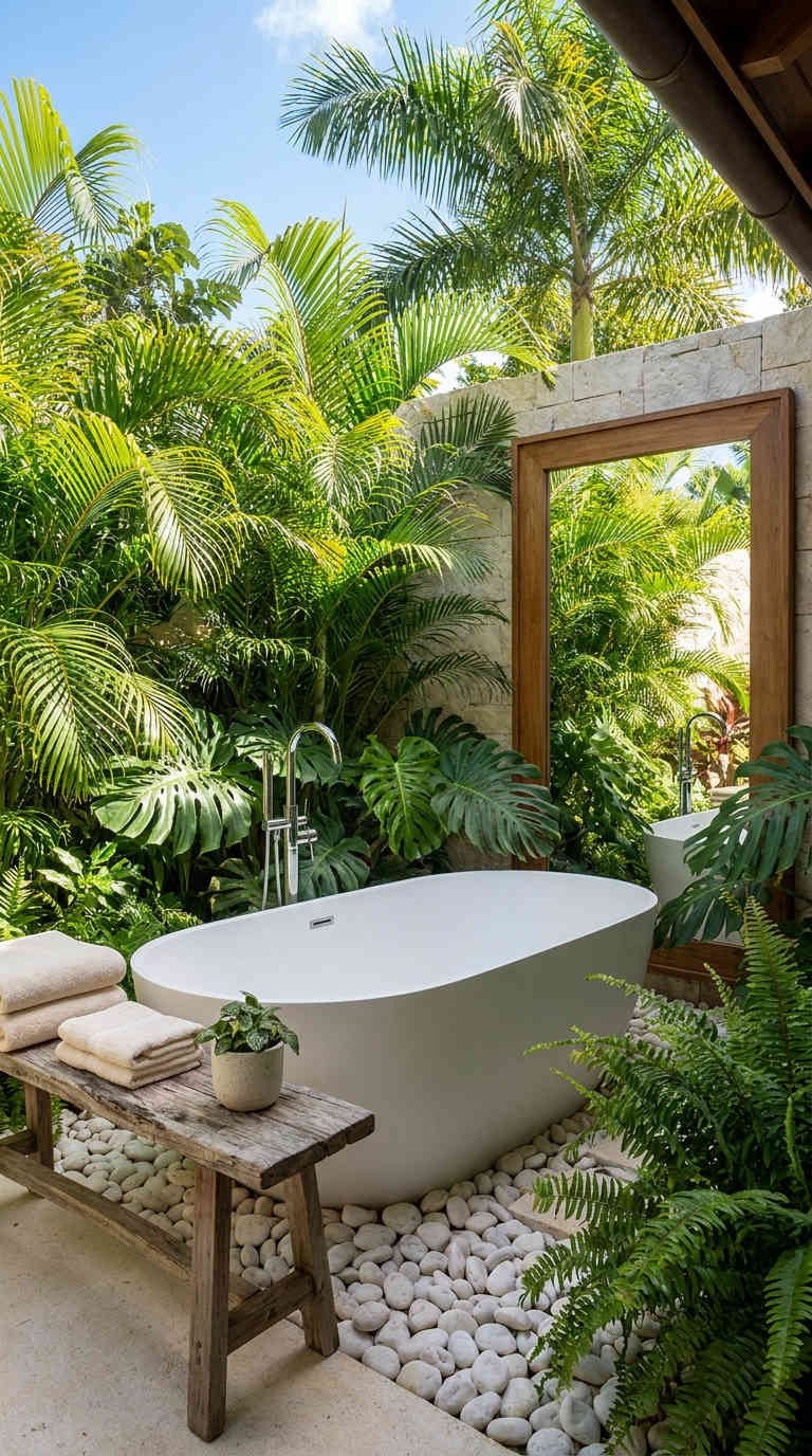 baignoire tropicale miroir galets