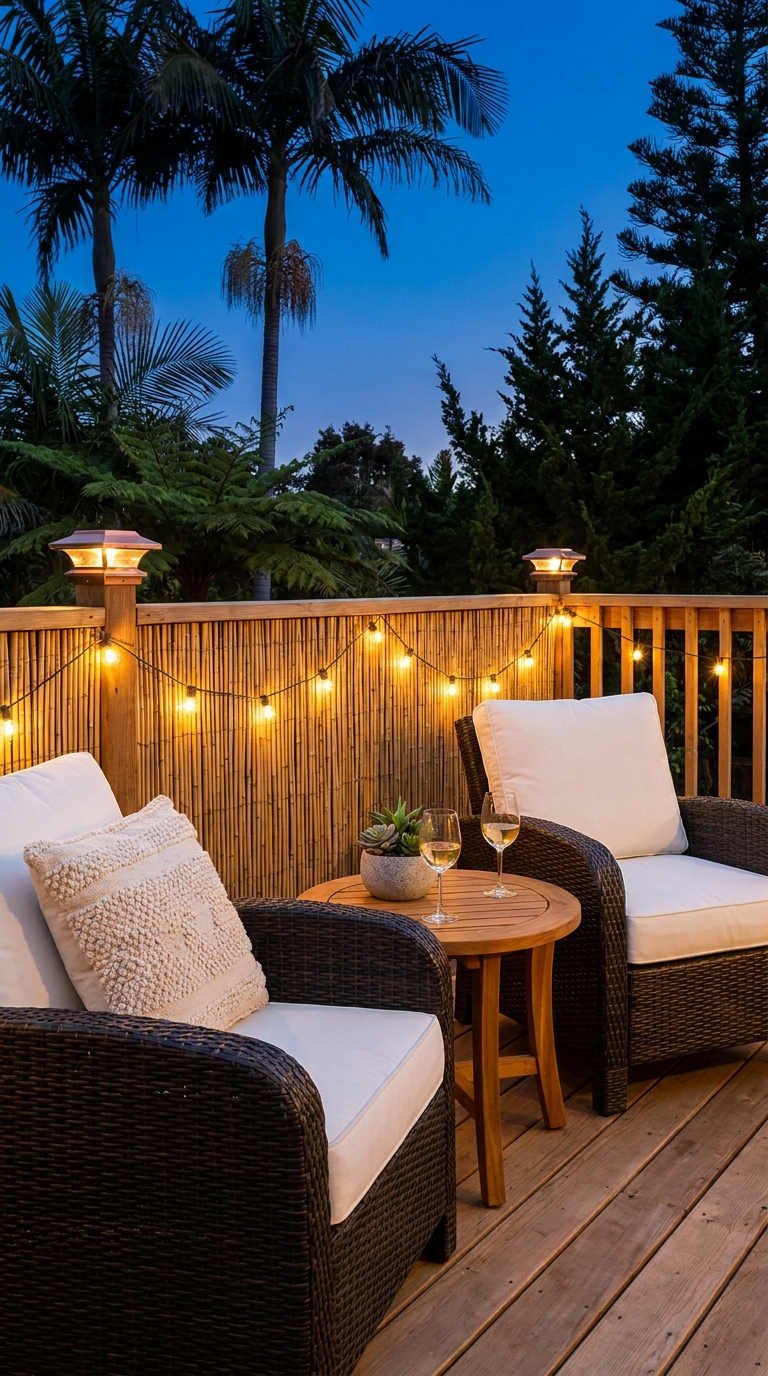 balcon bois guirlandes tropicales