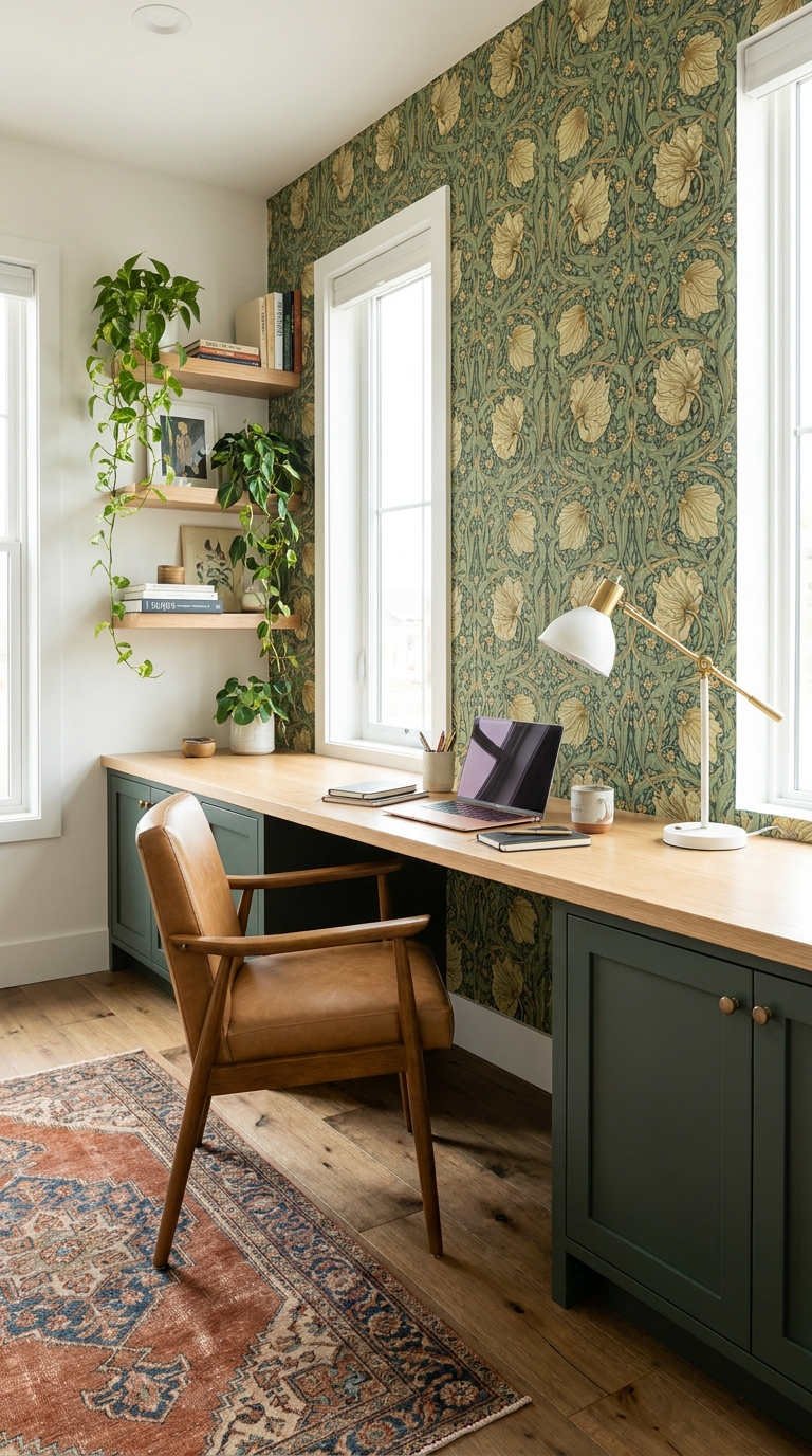 bureau papier peint botanique