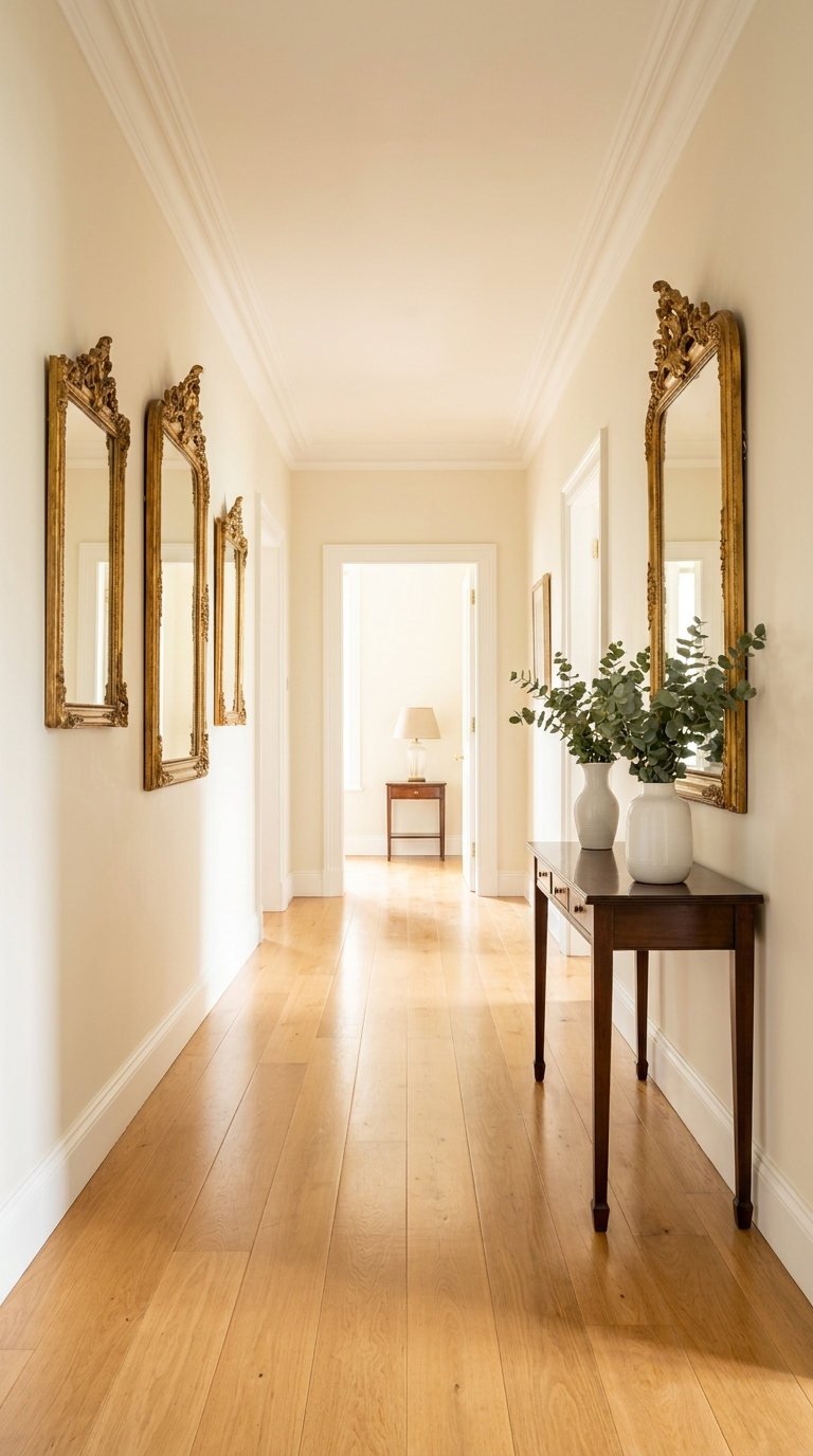 couloir creme miroirs dores console
