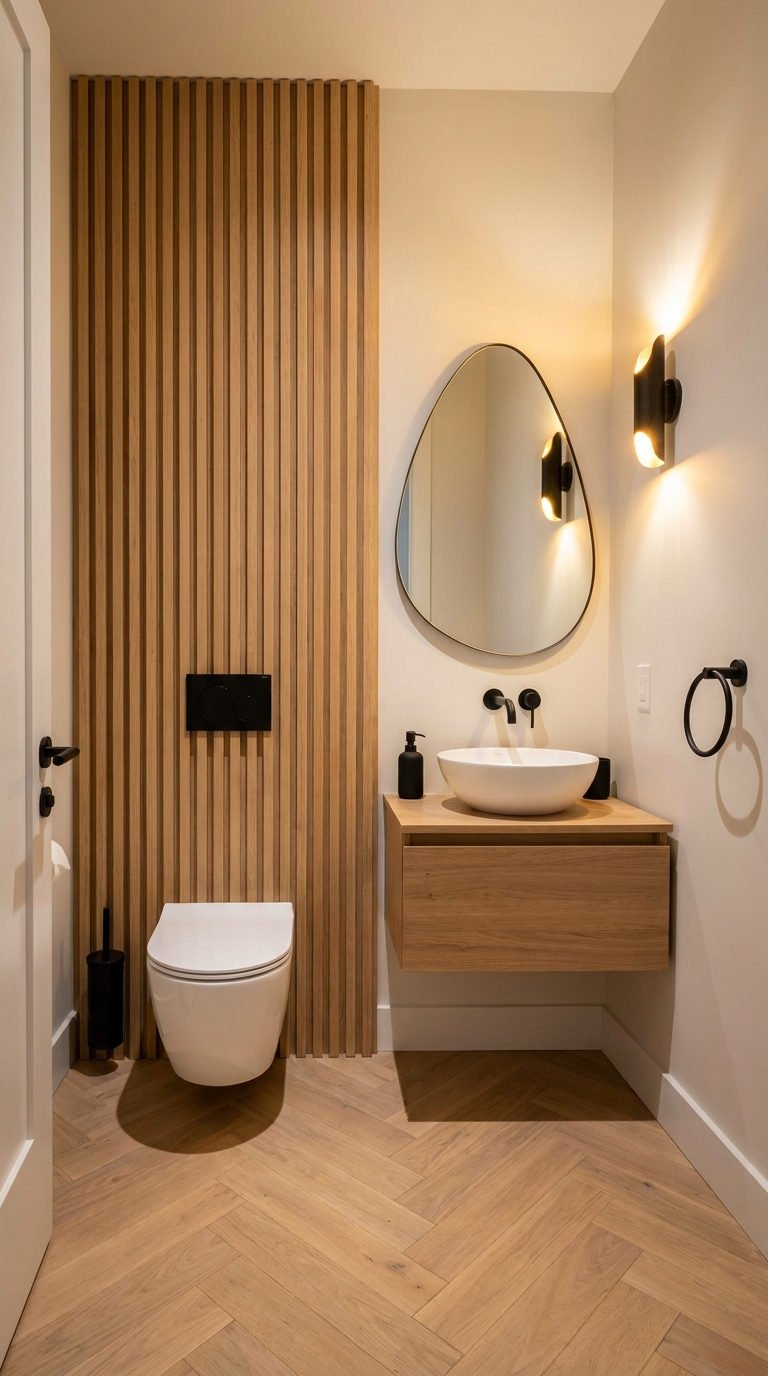 toilettes tasseaux bois vasque blanche