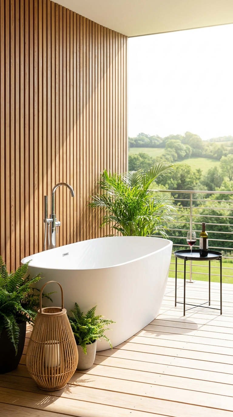 baignoire loggia bois paysage