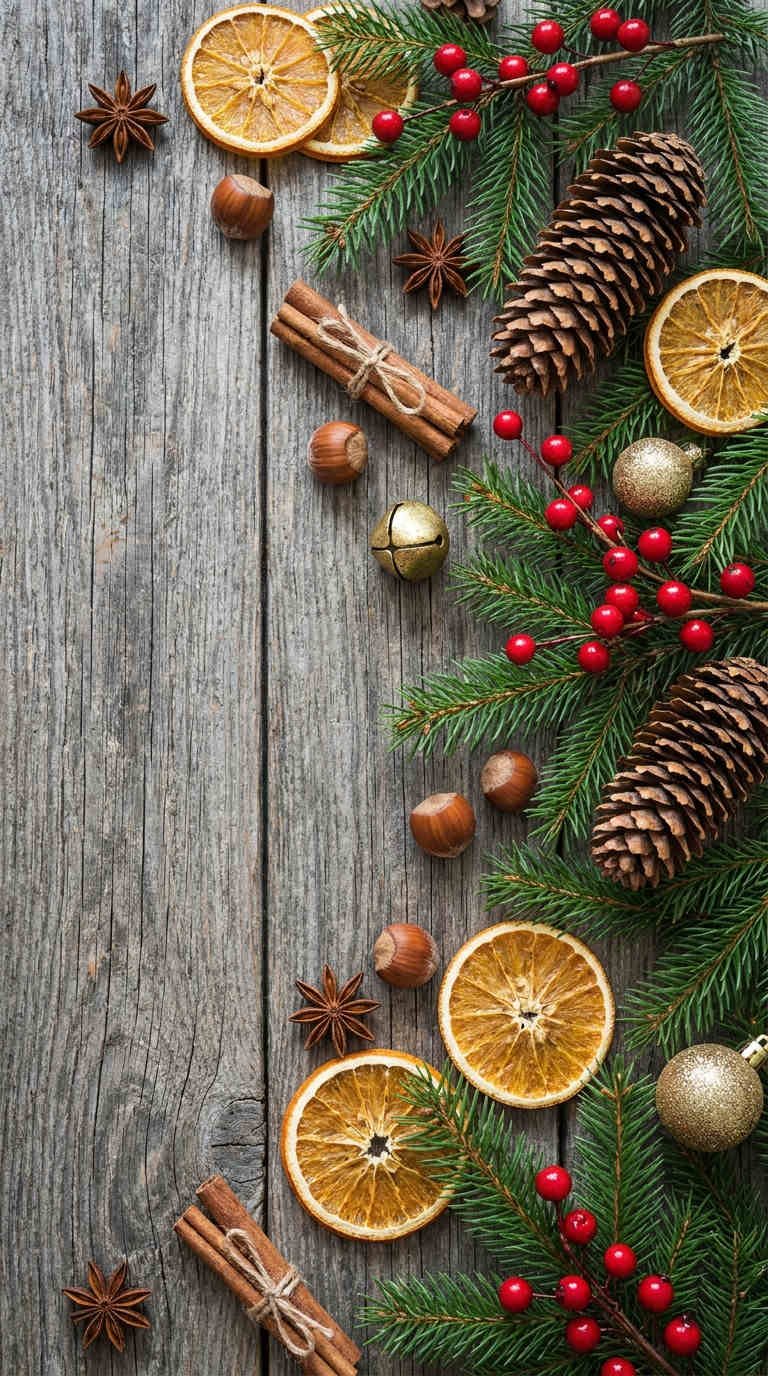 branches sapin oranges baies cannelle