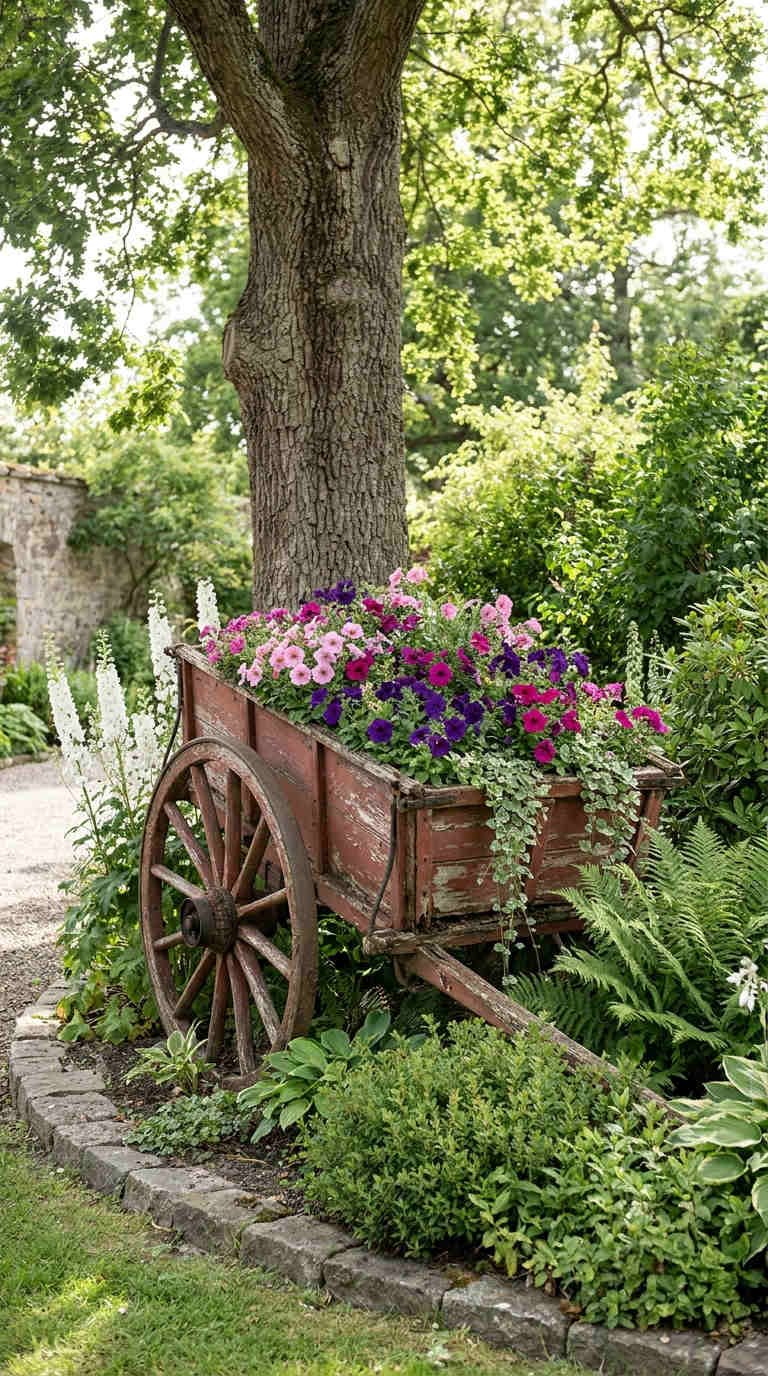 charrette bois massif fleuri