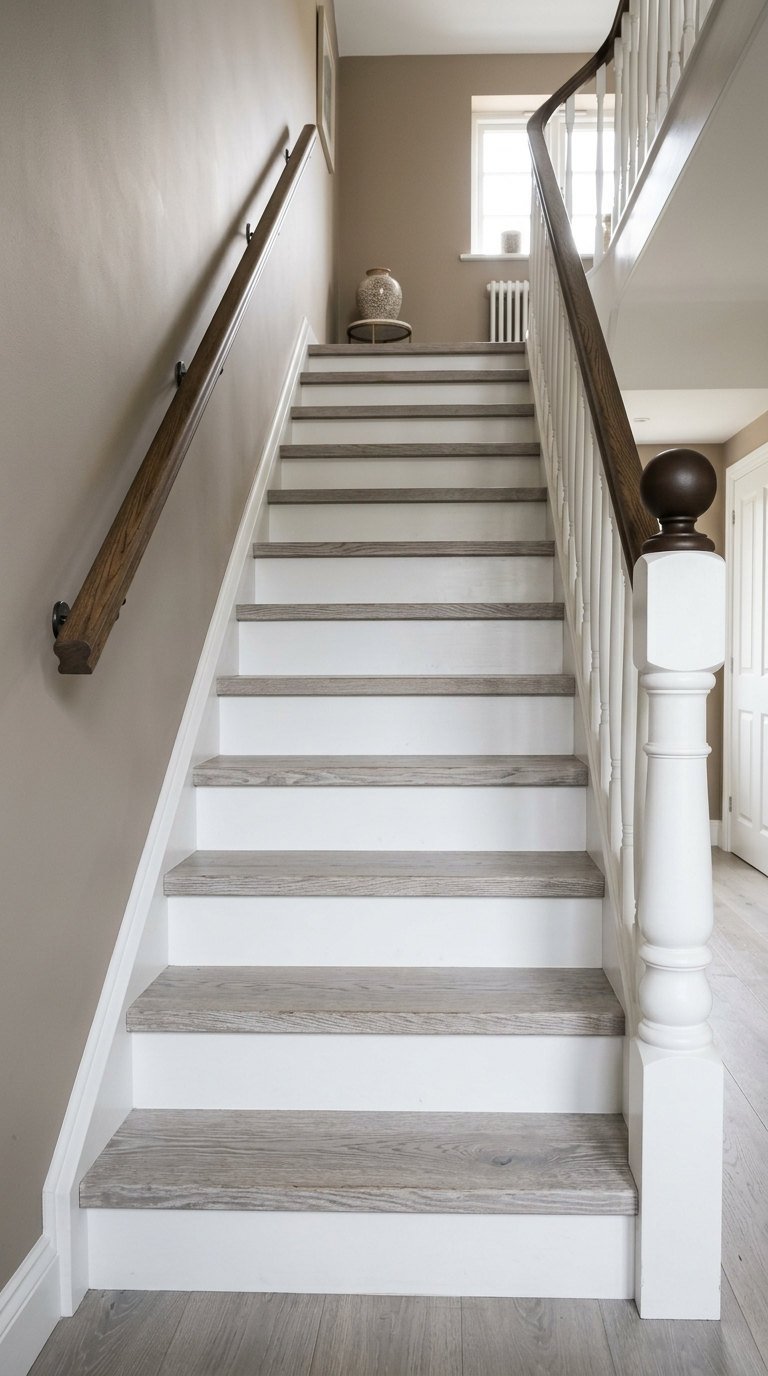 escalier bois gris clair blanc