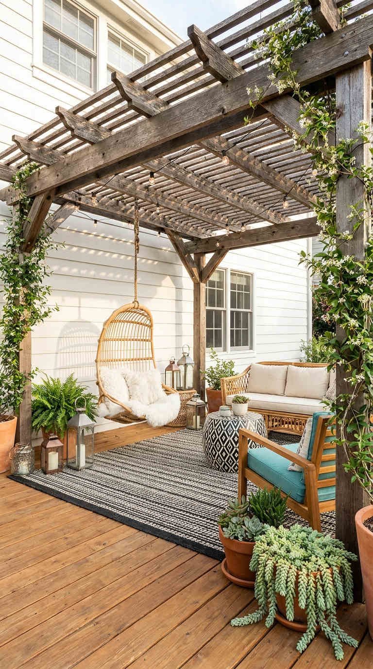 pergola bois fauteuil suspendu