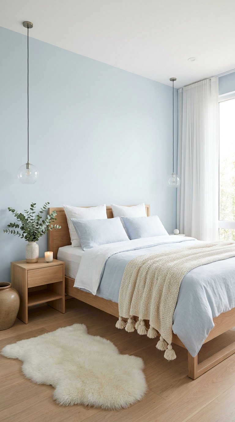 chambre bleu clair minimaliste