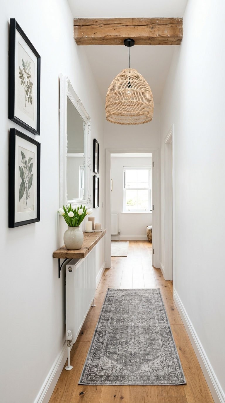 couloir blanc poutre suspension rotin