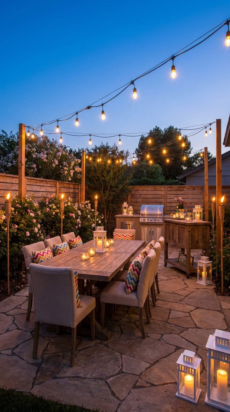 table jardin guirlandes lanternes