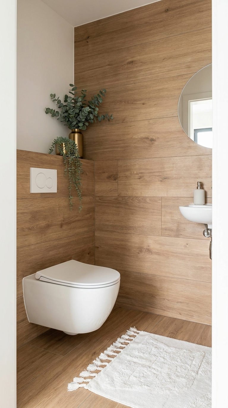 toilettes bois clair plantes miroir