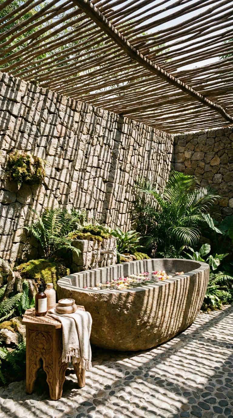 baignoire pierre pergola ombre