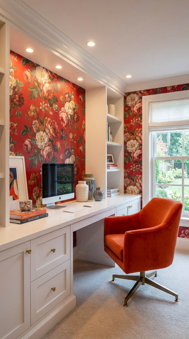 bureau floral rouge integre