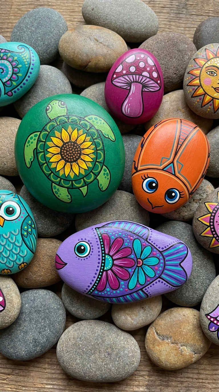 galets peints bestiaire colore tortue