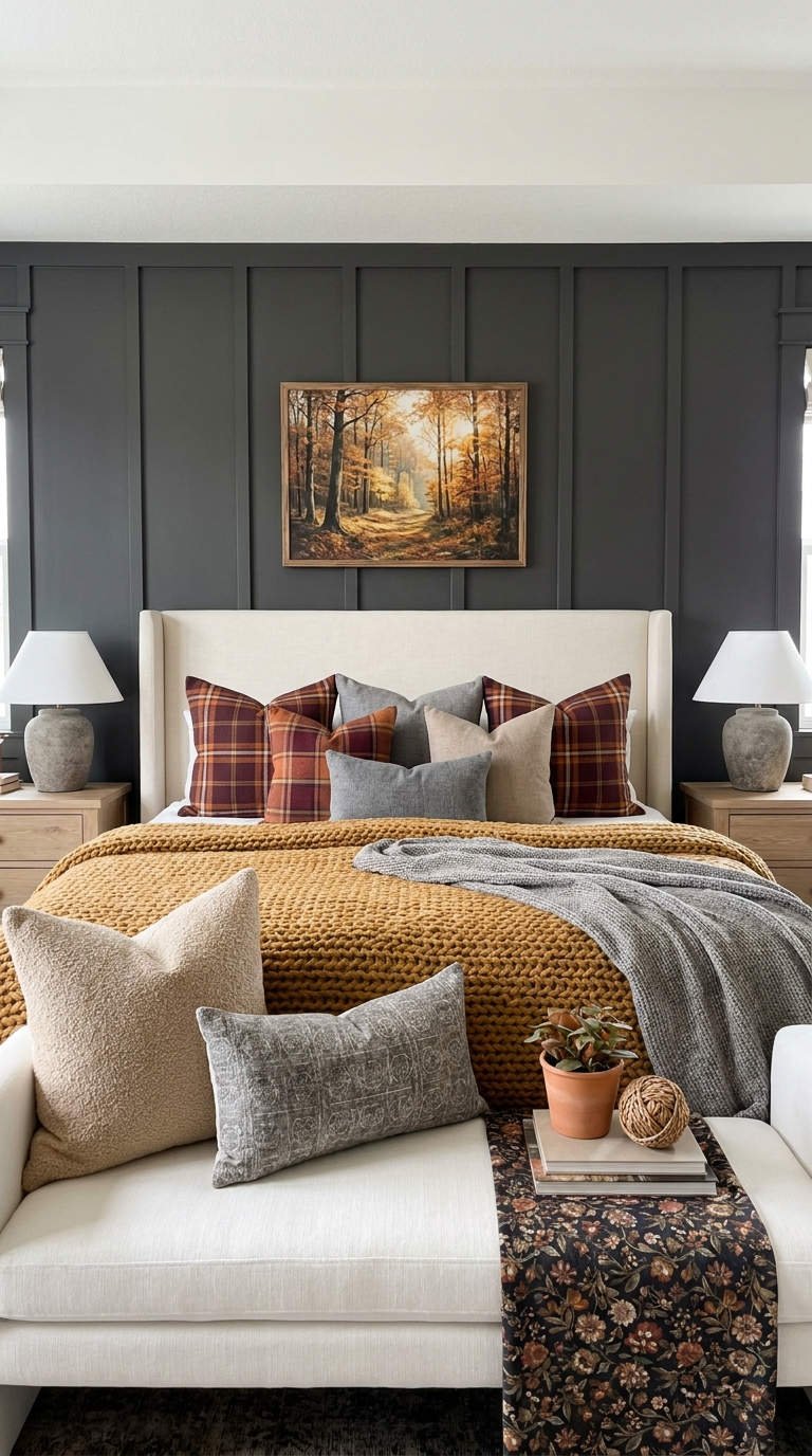 mur panneaux gris plaid moutarde