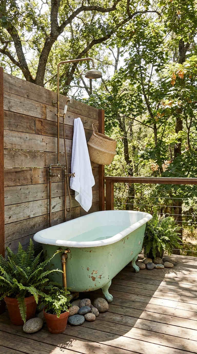 baignoire vintage terrasse foret