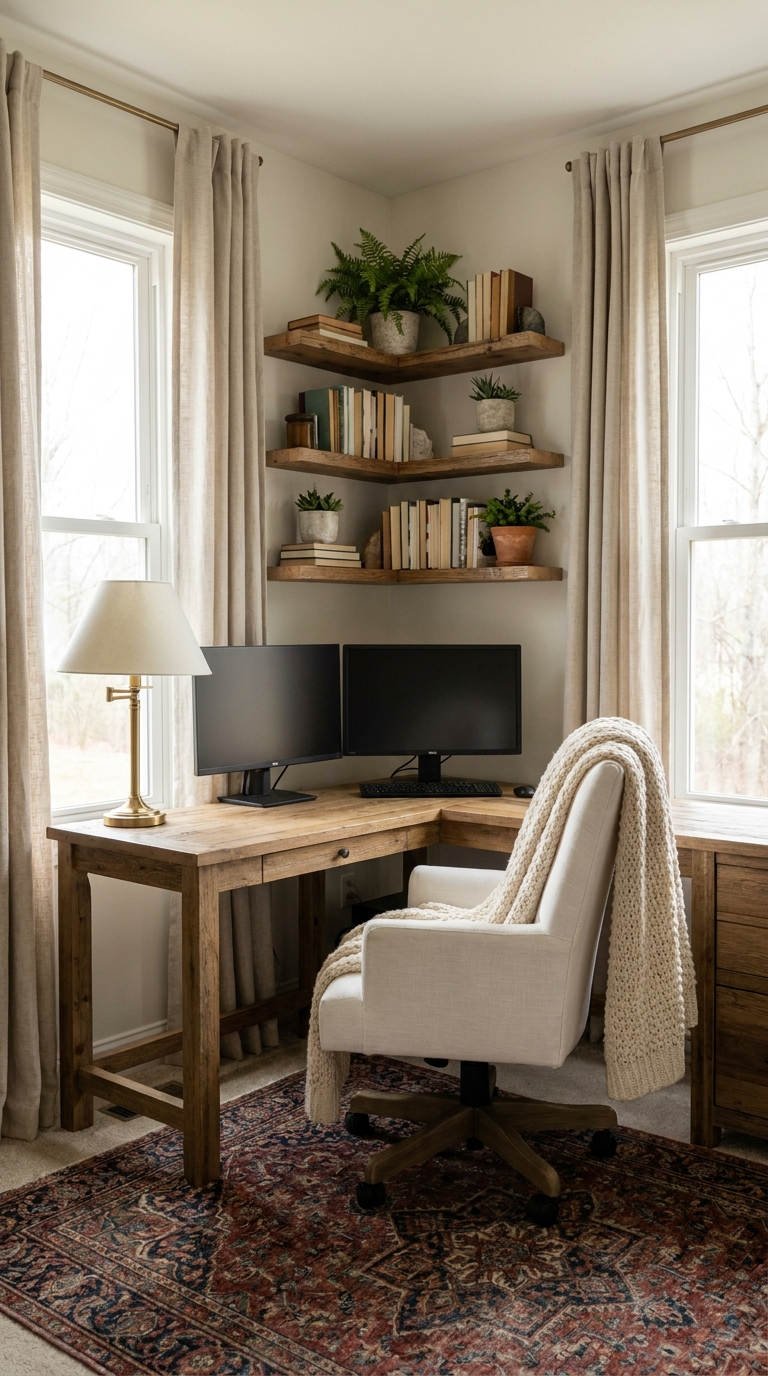 bureau angle bois fenetres