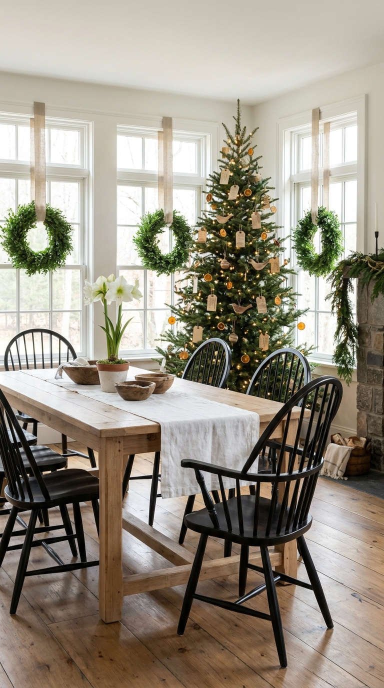 salle manger couronnes fenetres sapin