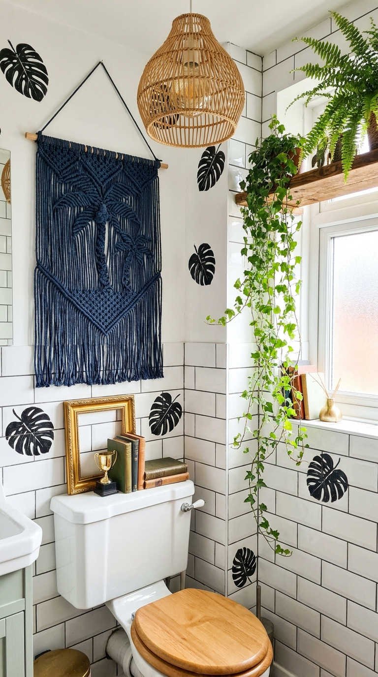 toilettes boheme macrame plantes rotin