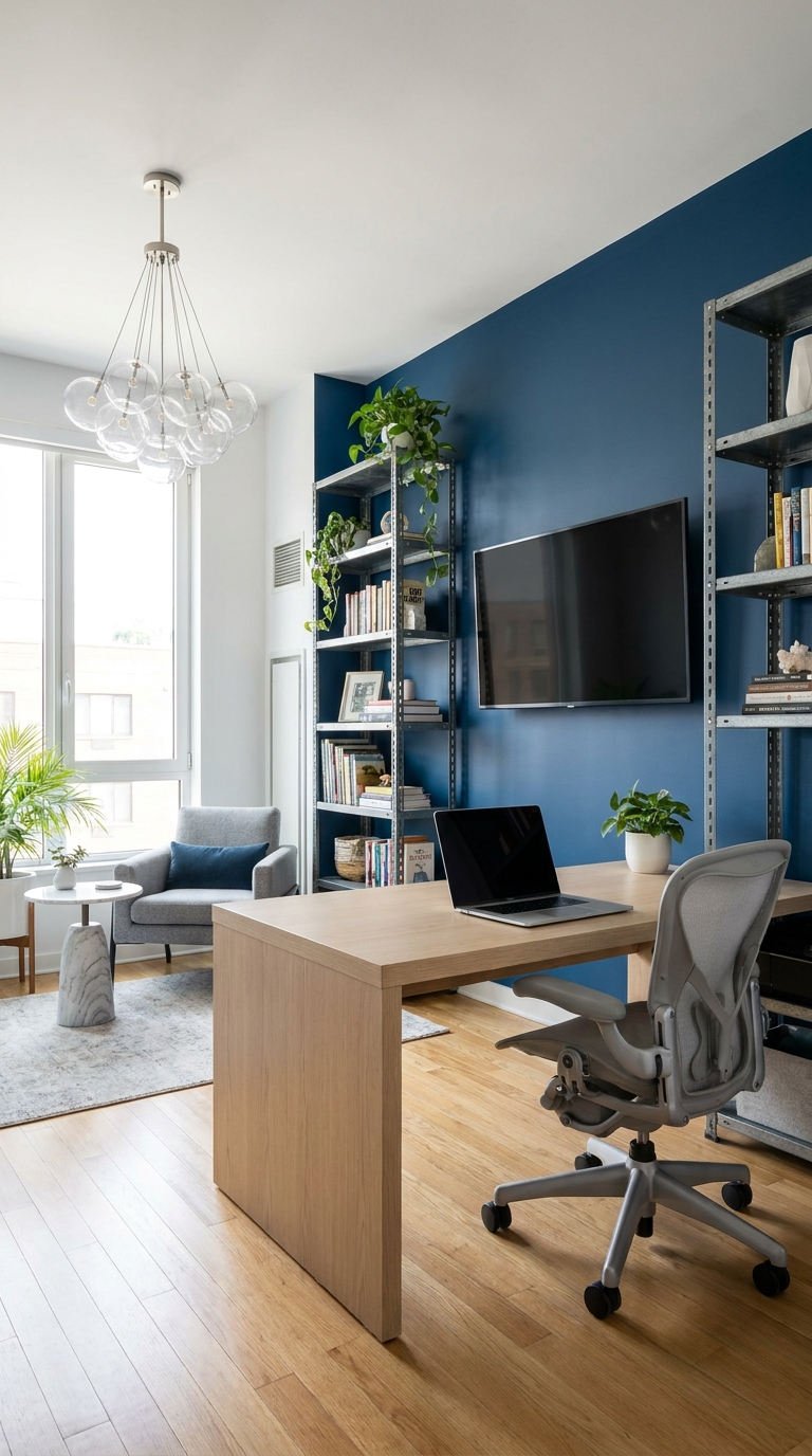 bureau mur bleu industriel