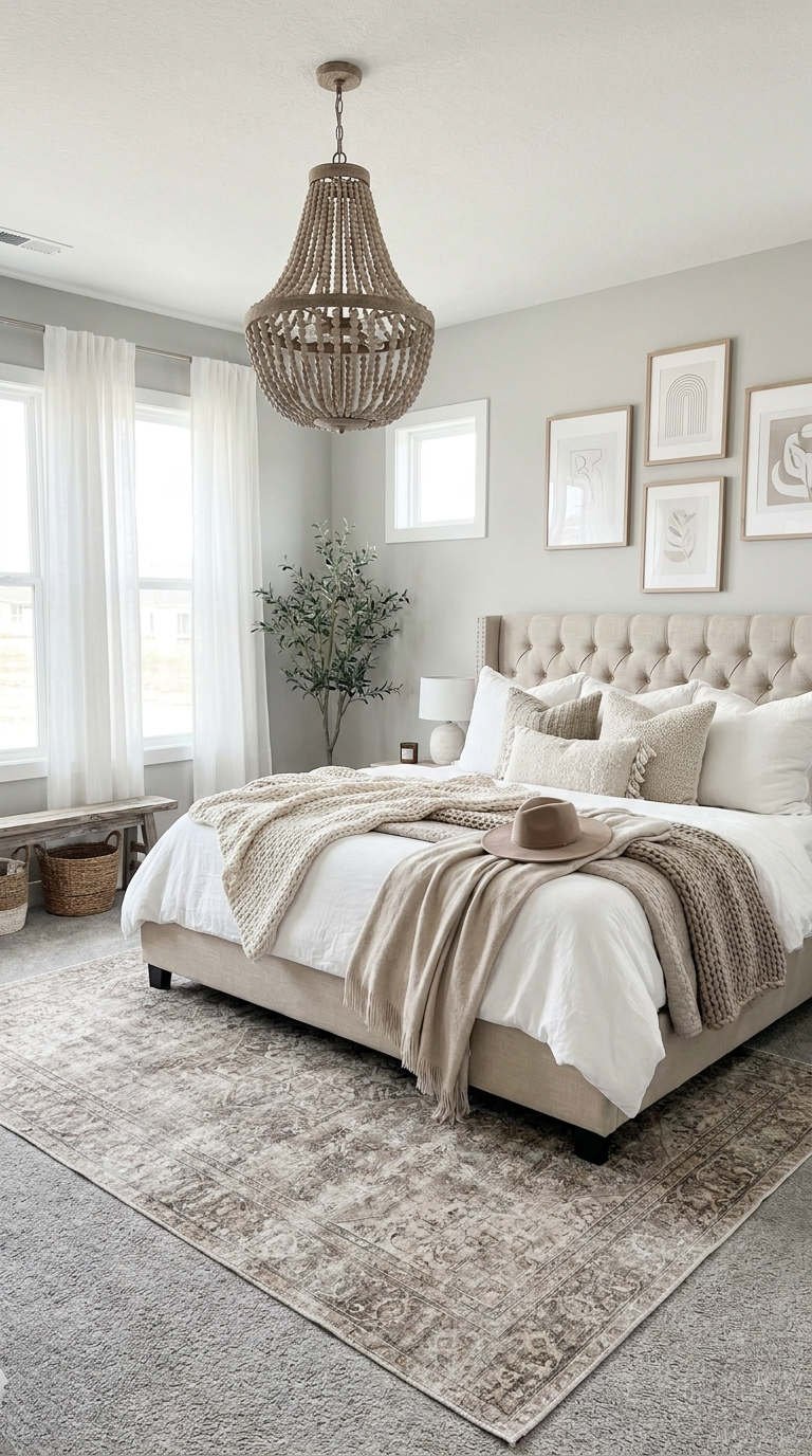 chambre beige textures lustre perles