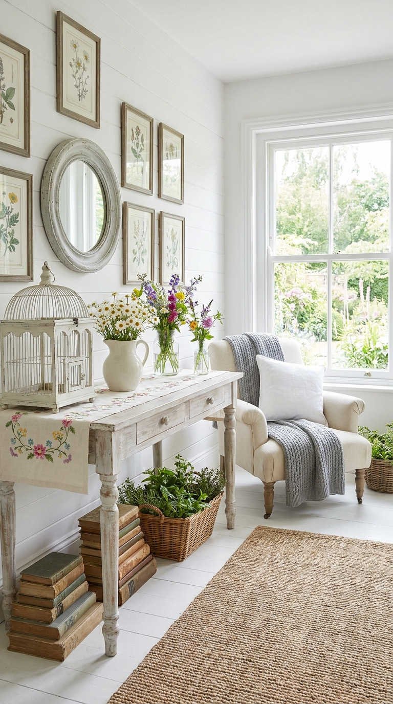 entree blanche console fleurs