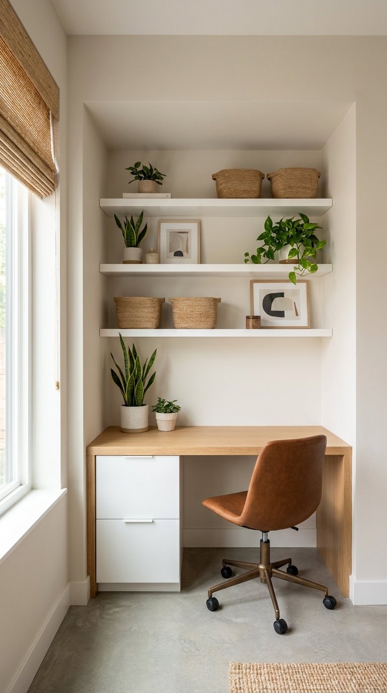 bureau alcove plantes paniers