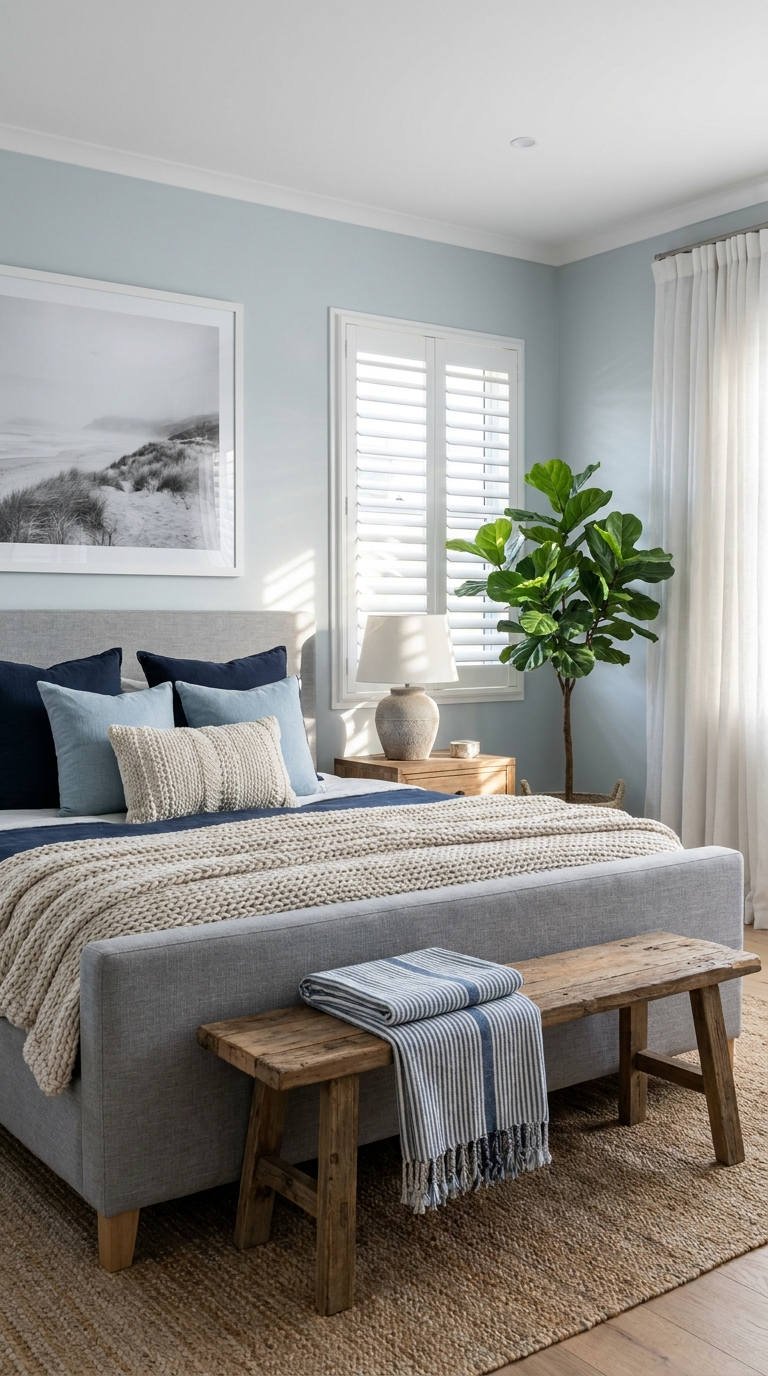 chambre bleu brume bois