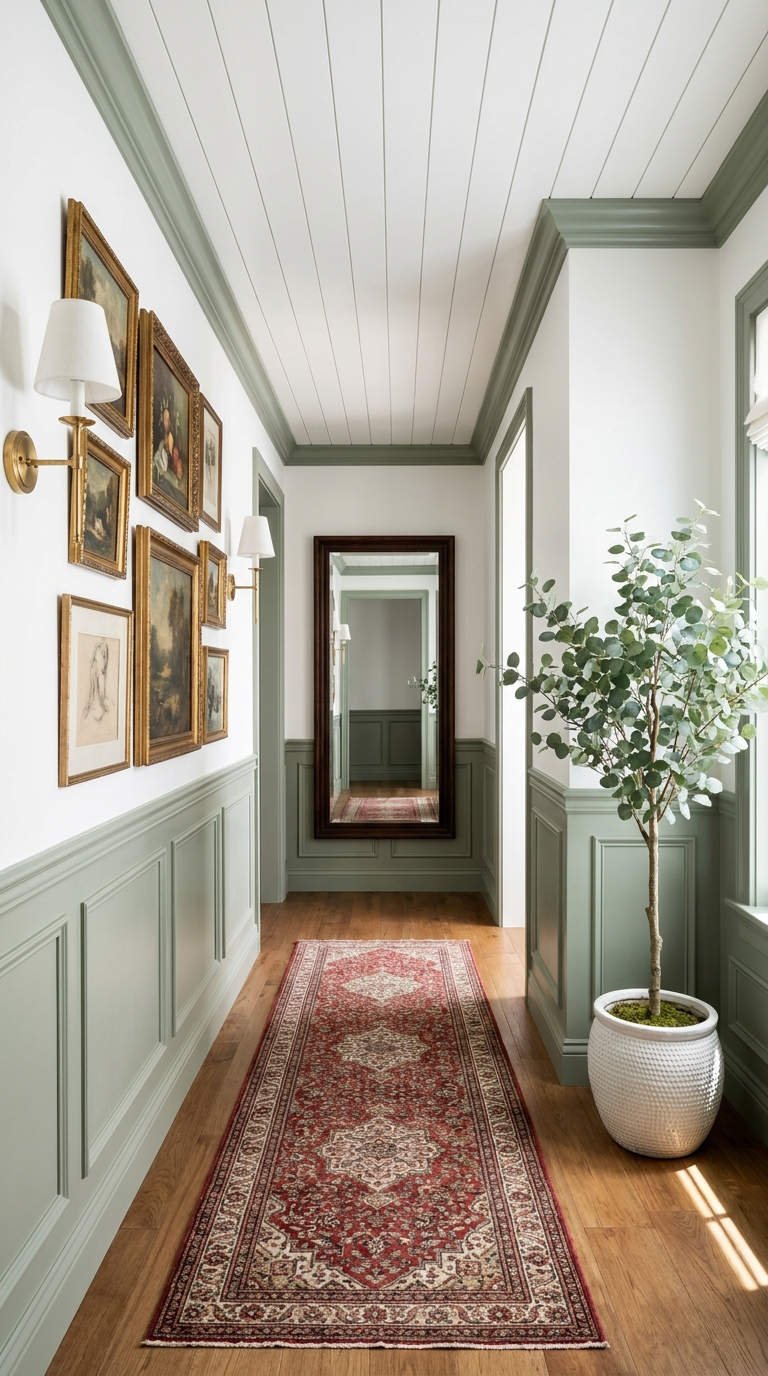 couloir vert sauge galerie tapis