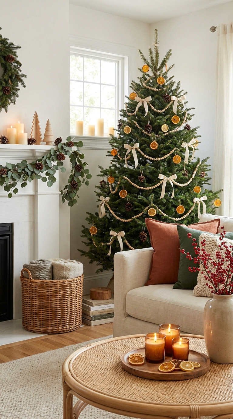 salon sapin oranges perles bois